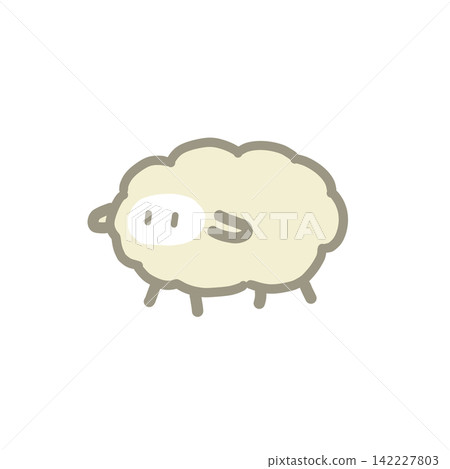 一幅風格簡潔的手繪風格插圖，描繪了一隻可愛的無角綿羊。 142227803