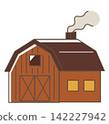 An illustration of a wooden shed. A vector illustration of a simple shed found on a farm or ranch. 142227942