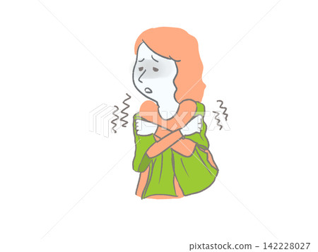A simple illustration of a woman's upper body showing signs of illness, chills. A simple illustration of a woman's upper body showing signs of illness, chills. 142228027
