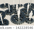 Silhouettes of a man and woman rotating on a gear - 3D illustration 142228546
