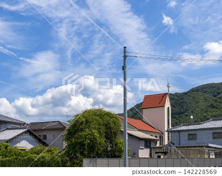 Summer cumulonimbus clouds and a residential area Summer cumulonimbus clouds and a residential area 142228569