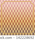 A retro Japanese-style background material with a Taisho Romanticism feel, featuring a Yagasuri pattern and a gold-bordered frame with copy space. 142228692