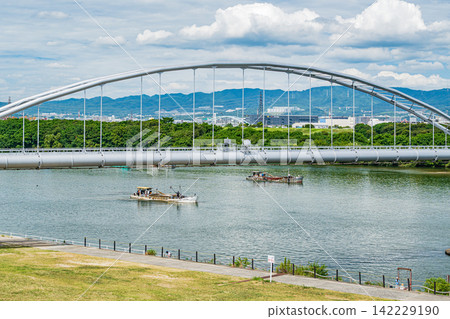 A water pipe bridge over the Yodo River, Hirakata City, Osaka Prefecture A water pipe bridge over the Yodo River, Hirakata City, Osaka Prefecture 142229190