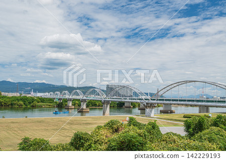 A water pipe bridge over the Yodo River, Hirakata City, Osaka Prefecture A water pipe bridge over the Yodo River, Hirakata City, Osaka Prefecture 142229193
