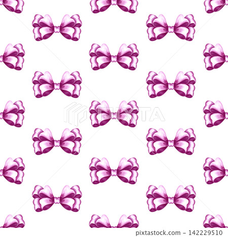 A seamless pattern of pink ribbon bows. A hand painted watercolor illustration. Perfect for textiles, clothing, tablecloths and curtains, wrapping paper, wallpaper, and much more. A seamless pattern of pink ribbon bows. A hand painted watercolor illustration. Perfect for textiles, clothing, tablecloths and curtains, wrapping paper, wallpaper, and much more. 142229510