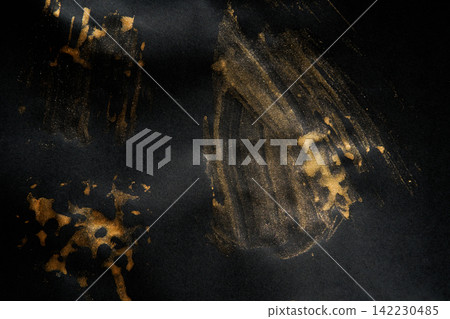 Single Black Paper Surface With Bold Gold Brush Smears And Scattered Leopard Stencil Spots On Deep Single Black Paper Surface With Bold Gold Brush Smears And Scattered Leopard Stencil Spots On Deep 142230485