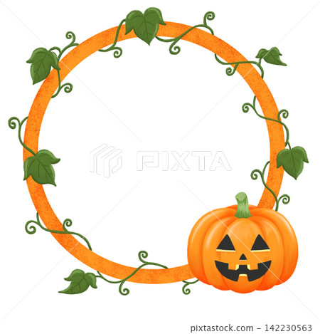 Autumn Halloween decoration frame - Circular frame with hand-painted pumpkins and leaves Autumn Halloween decoration frame - Circular frame with hand-painted pumpkins and leaves 142230563