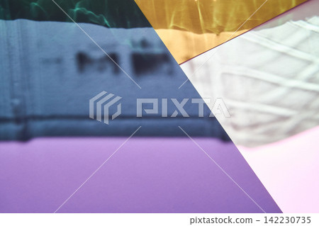 Multicolored Translucent Panels Intersecting Over Blurred Background With Violet Purple Pink Blue Multicolored Translucent Panels Intersecting Over Blurred Background With Violet Purple Pink Blue 142230735
