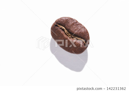 Coffee Bean Isolated Closeup Casting Shadow On White Background Studio Macro Single Specimen Coffee Bean Isolated Closeup Casting Shadow On White Background Studio Macro Single Specimen 142231362