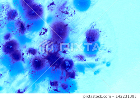Blue And Purple Colonies Diffusing On Light Cyan Surface With Radial Streaks And Clustered Spots Blue And Purple Colonies Diffusing On Light Cyan Surface With Radial Streaks And Clustered Spots 142231395