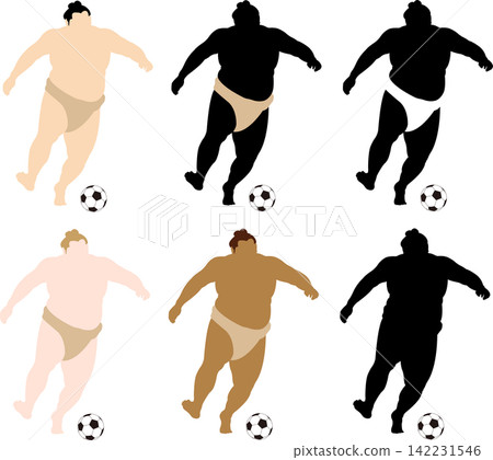 A set of multinational sumo wrestlers enjoying soccer A set of multinational sumo wrestlers enjoying soccer 142231546