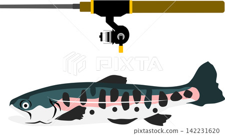 An illustration of someone catching a trout. An illustration of someone catching a trout. 142231620