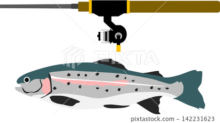 An illustration of someone catching a trout. An illustration of someone catching a trout. 142231623