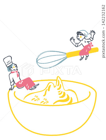 Dreams take flight, two people riding on a whisk and a mountain of whipped cream, the dream of becoming a pastry chef. Dreams take flight, two people riding on a whisk and a mountain of whipped cream, the dream of becoming a pastry chef. 142232162