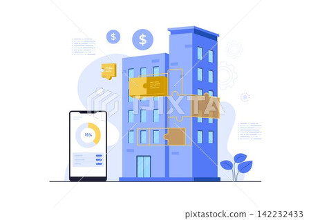 Fractional Real Estate Tokenization Proptech Flat Vector Fractional Real Estate Tokenization Proptech Flat Vector 142232433
