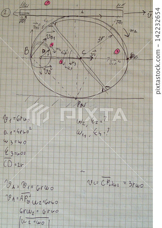 Detailed hand drawn rolling wheel mechanics diagram Detailed hand drawn rolling wheel mechanics diagram 142232654