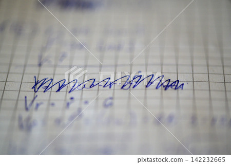 Blurred macro handwritten vector equation notes Blurred macro handwritten vector equation notes 142232665