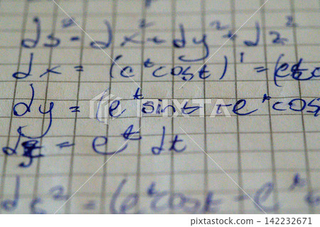 Extreme close-up math formula handwriting blue ink Extreme close-up math formula handwriting blue ink 142232671