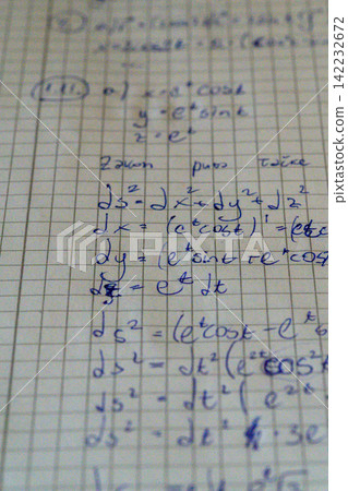 Macro close-up handwritten differential geometry equations Macro close-up handwritten differential geometry equations 142232672