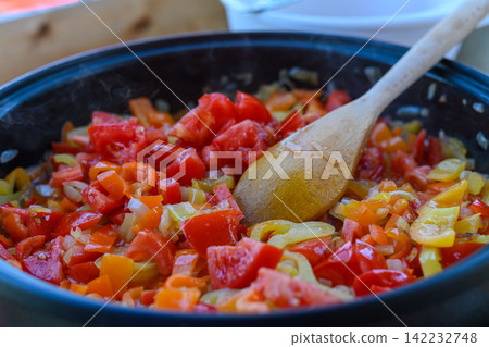 Stir Fry Vegetables in Steaming Wok Dynamic Kitchen Environment Energetic Culinary Action Stir Fry Vegetables in Steaming Wok Dynamic Kitchen Environment Energetic Culinary Action 142232748