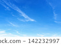 Clear blue sky with wispy clouds drifting gently 142232997