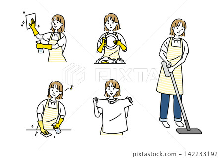 A young woman who does various household chores A young woman who does various household chores 142233192