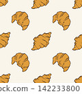 Hand drawn french croissant seamless pattern vector doodle illustration 142233800