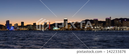 從神戶市中央區的港口島眺望神戶港的夜景。 從神戶市中央區的港口島眺望神戶港的夜景。 142233876