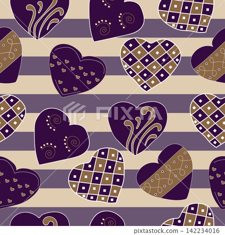Valentines velvet violet hearts seamless pattern. Perfect for greeting card, clothing and wallpaper. Valentines velvet violet hearts seamless pattern. Perfect for greeting card, clothing and wallpaper. 142234016