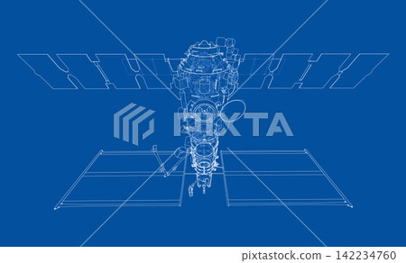 blueprint of a space station. Vector blueprint of a space station. Vector 142234760