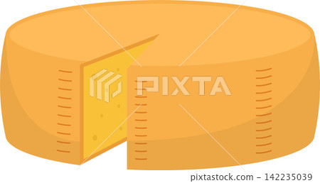Cheese Wheel with Slice Cut Flat Illustration. Clean Icon Design Element on Isolated White Background Cheese Wheel with Slice Cut Flat Illustration. Clean Icon Design Element on Isolated White Background 142235039