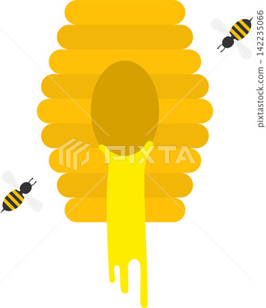 Beehive with Honey and Bee Flat Illustration. Clean Icon Design Element on Isolated White Background Beehive with Honey and Bee Flat Illustration. Clean Icon Design Element on Isolated White Background 142235066