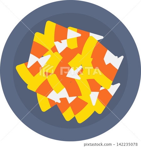 Candy Corn on Plate Flat Illustration. Clean Icon Design Element on Isolated White Background Candy Corn on Plate Flat Illustration. Clean Icon Design Element on Isolated White Background 142235078