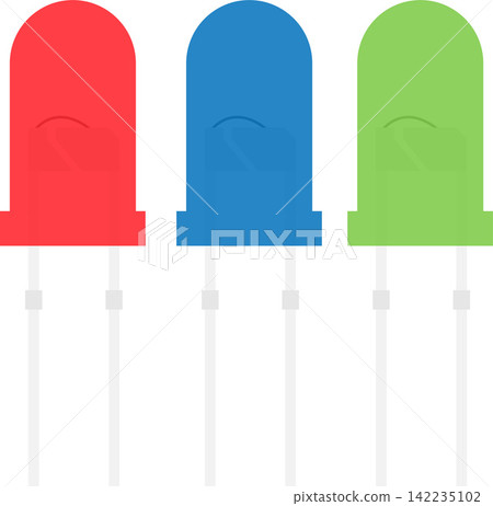 5mm RGB LED Lamp Flat Illustration. Clean Icon Design Element on Isolated Transparent Background 5mm RGB LED Lamp Flat Illustration. Clean Icon Design Element on Isolated Transparent Background 142235102