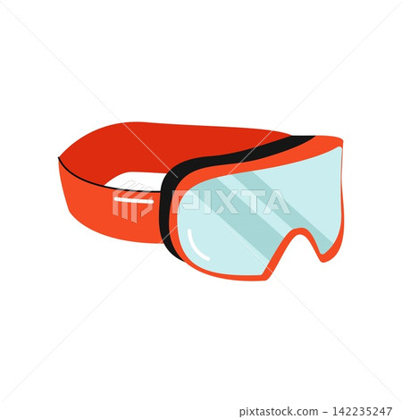 Red ski goggles with glass mask for eye protection in winter sports Red ski goggles with glass mask for eye protection in winter sports 142235247