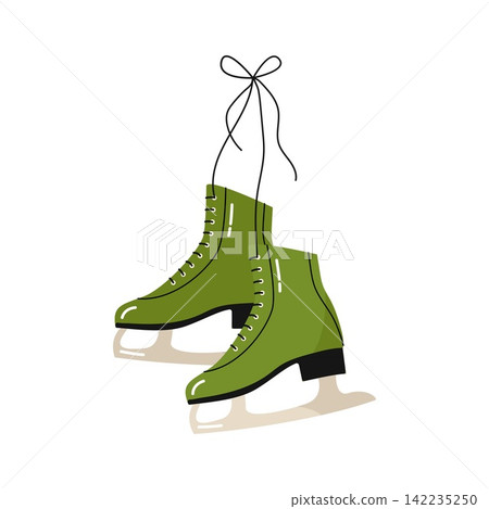Green retro figure ice skates with laces for winter rink skating Green retro figure ice skates with laces for winter rink skating 142235250