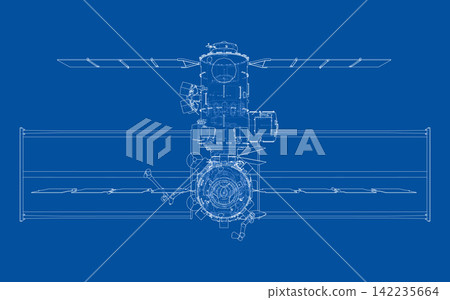 blueprint of a satellite design. Vector blueprint of a satellite design. Vector 142235664