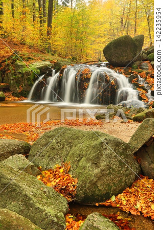 Beautiful waterfall on Maly Stolpich stream in Czech republic Beautiful waterfall on Maly Stolpich stream in Czech republic 142235954