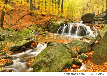 Beautiful waterfall on Maly Stolpich stream in Czech republic Beautiful waterfall on Maly Stolpich stream in Czech republic 142235957