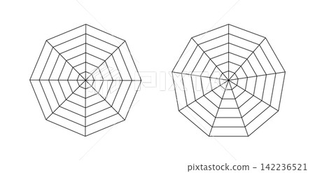 Spider mesh. Flat grid 8 and 9 segments. Diagram for statistic, analytics. Blank radar chart, eight and nine equal parts. Spider, radar diagram. Octagon, nonagon graphs templates. Spider mesh. Flat grid 8 and 9 segments. Diagram for statistic, analytics. Blank radar chart, eight and nine equal parts. Spider, radar diagram. Octagon, nonagon graphs templates. 142236521