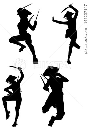 Silhouette of Ninja Woman with Swords Silhouette of Ninja Woman with Swords 142237147