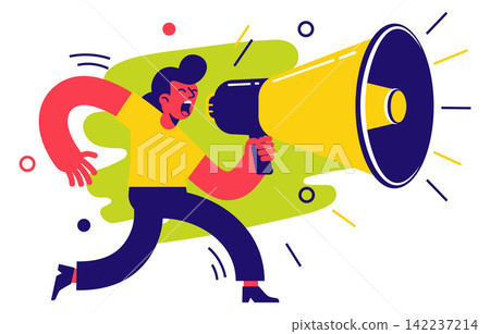 Man Running with Megaphone Illustration Man Running with Megaphone Illustration 142237214
