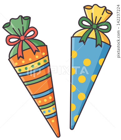 Traditional School Cone with Bow and Stripes Traditional School Cone with Bow and Stripes 142237224