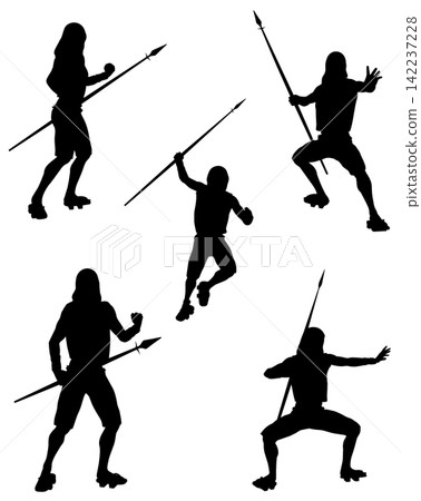 Warrior Silhouette with Spear Warrior Silhouette with Spear 142237228