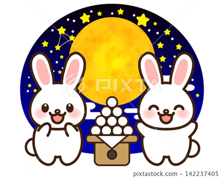 Illustration material 2 of a rabbit enjoying moon viewing and moon-viewing dumplings Illustration material 2 of a rabbit enjoying moon viewing and moon-viewing dumplings 142237405
