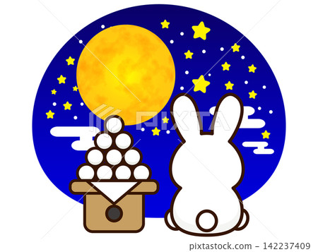 Illustration of a rabbit enjoying moon viewing and moon-viewing dumplings Illustration of a rabbit enjoying moon viewing and moon-viewing dumplings 142237409