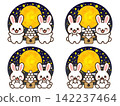 A set of illustrations of rabbits enjoying moon viewing and moon-viewing dumplings. 142237464