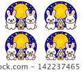 Illustration set 2 of rabbits enjoying moon viewing and moon-viewing dumplings. 142237465