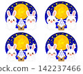 Illustration set 3 of rabbits enjoying moon viewing and moon-viewing dumplings. 142237466