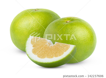 Fresh citrus sweetie grapefruit fruits and slice of pomelo, pomelit, oroblanco citrus fruit isolated. Fresh citrus sweetie grapefruit fruits and slice of pomelo, pomelit, oroblanco citrus fruit isolated. 142237606